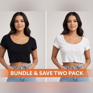 2-pack Cotton On Black and White button-down cropped T-shirts size XS